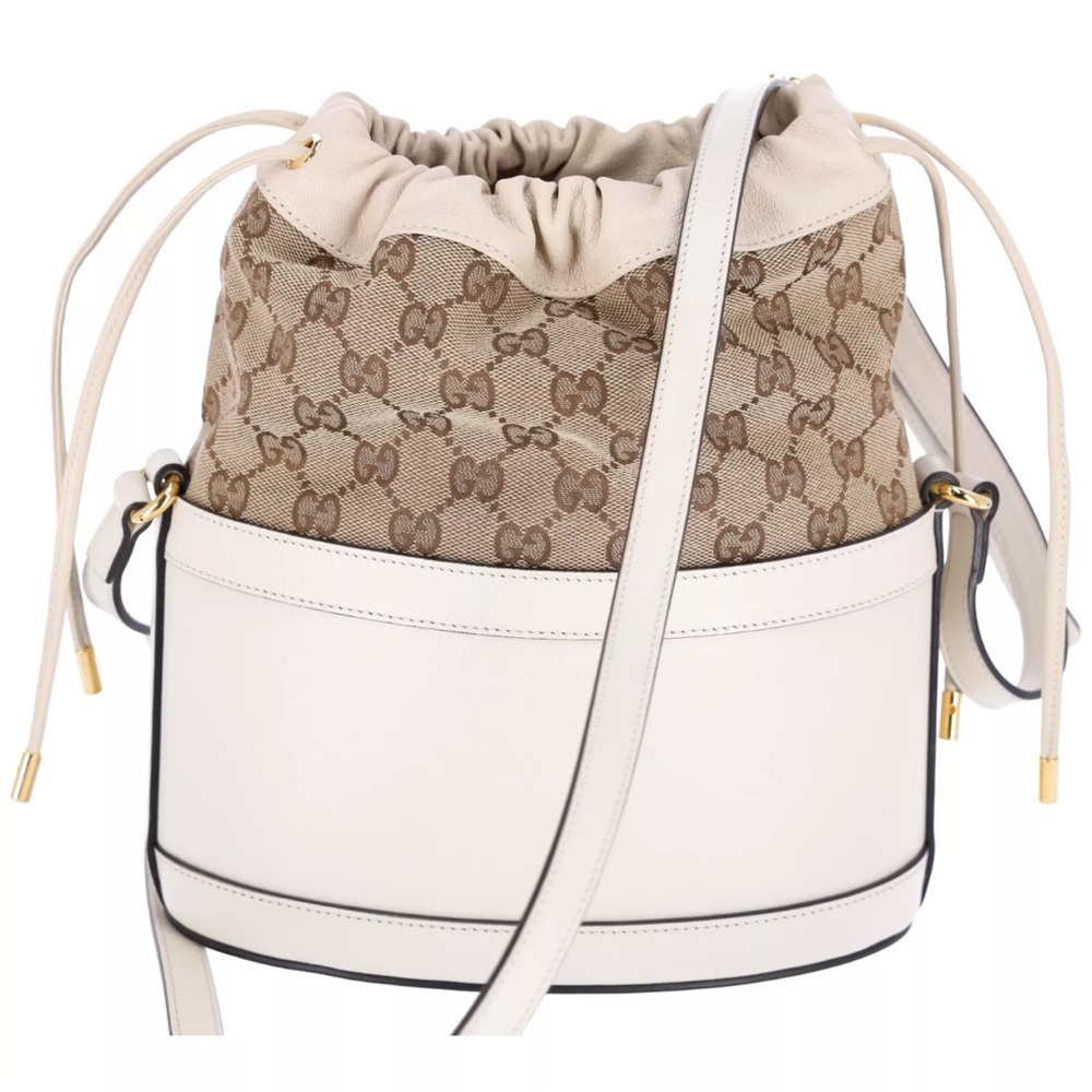 Gucci Horsebit 1955 Bucket Bag GG Canvas Leather Ivory Ebony - Picture 8 of 11